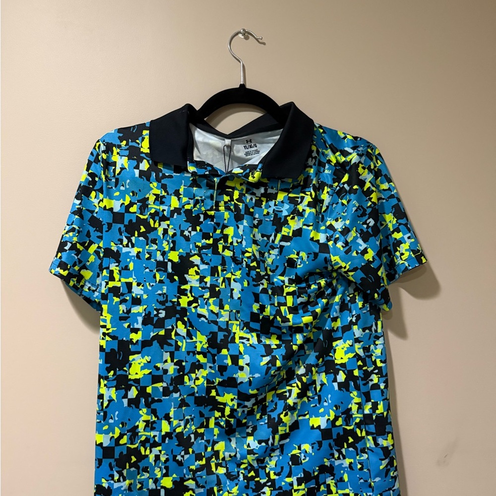 Under Armour Blue and Yellow Patterned Polo Shirt